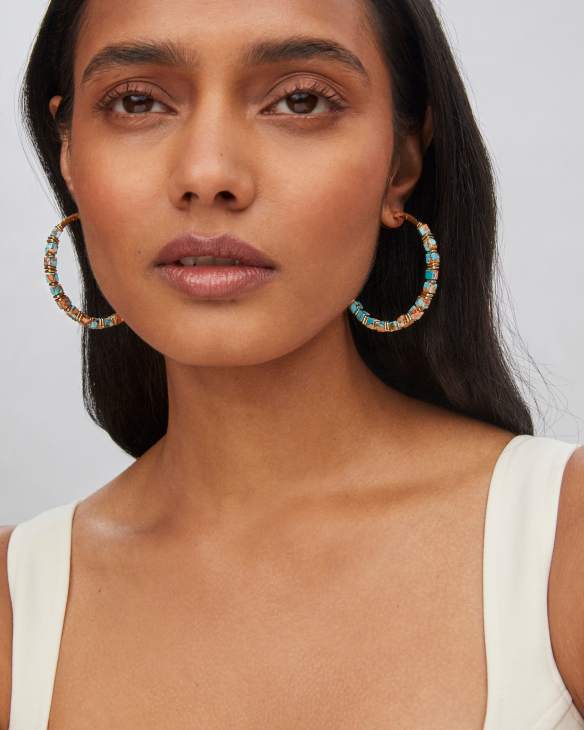 Ember Gold Hoop Earrings in Bronze Veined Turquoise Magnesite Red Oyster